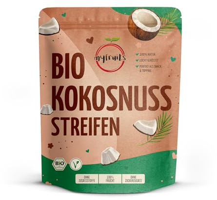 myfruits Bio Kokoschips 150g – Knusprige getrocknete Kokosnuss-Chips, 100% natürlich, ohne Zuckerzusatz, vegan & glutenfrei
