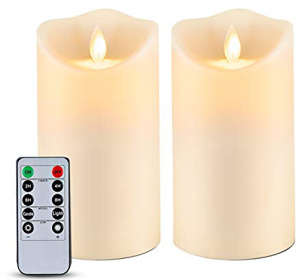 Homemory LED-Kerzen, 15,2 cm x 8,2 cm, Outdoor Wasserdichte Flammenlose Kerzen mit Fernbedienung Timer Funktion, Batteriekerzen, LED Stabkerzen, Flammenlose Kerzen, bewegliche Flamme, 2er-Set
