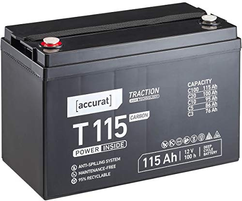 Accurat AGM Batterie T115-12V, 115Ah, zyklenfest, wartungsfrei, Wohnwagen