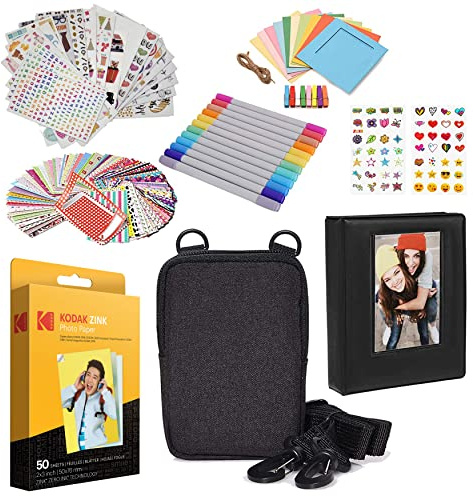 KODAK Lot de 50 Feuilles de Papier Photo 5,1 x 7,6 cm avec Album Photo, étui, Autocollants, marqueurs