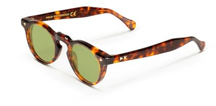 XLAB Occhiali da sole mod. HOKKAIDO, occhiali unisex (47mm, Tartaruga scuro/Verde)