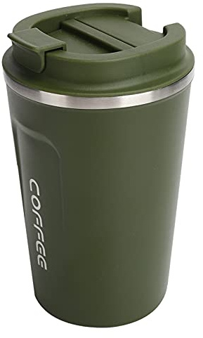 Taza de viaje de café de 380 ml Taza de vacío Vaso de doble capa de acero inoxidable a prueba de derrames Taza de café portátil para automóvil Botella deportiva(verde)