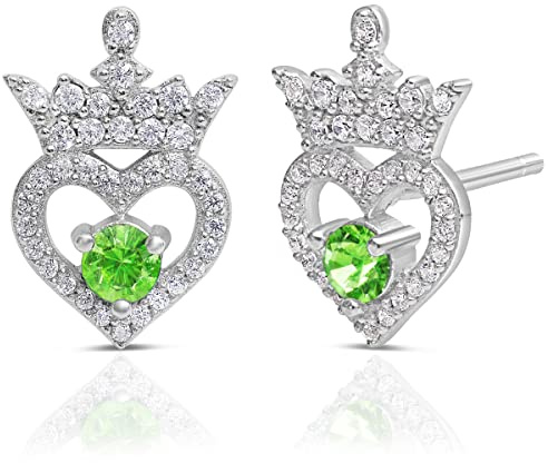 Disney Princess Sterling Silver Cubic Zirconia Birthstone Tiara Stud Earrings, Officially Licensed