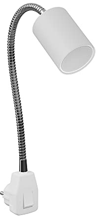ledscom.de GU10 Steckdosenlampe WAIKA Schwanenhals, Schalter, weiß inkl. GU10 LED 3-Stufen dimmbar weiß