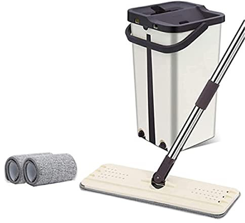 BKWJ Mopas y Cubos para la Limpieza del Piso, trapeador y Cubo con un paño de 2 mopas, 22.5 * 22.5 * 38,5cm