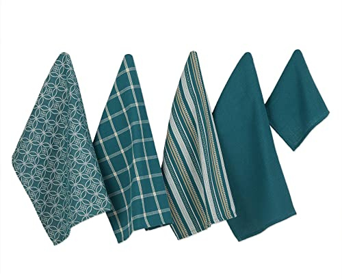 DII Geschirrtuch-Set, gewebt, ca. 45 x 70 cm, Geschirrtuch (33 x 33 cm), Blaugrün, 5-teilig