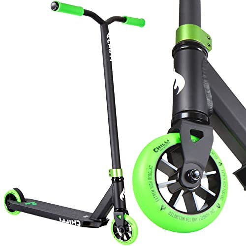 Chilli Pro Base Stunt-Scooter Park-Trick-Tret-Roller + Fantic26 Griptape (H=82cm Schwarz/Grün)