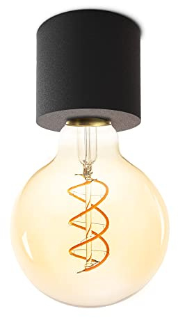 SSC-LUXon NAMBI Deckenleuchte schwarz rund inkl E27 Vintage Filament LED | Aufbau-Deckenleuchte schwarz matt mit E27 Retro-Glühbirne - extra warmweißes Licht für Wohnzimmer, Flur & Diele, inkl. LED