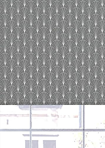 Lister Cartwright Oriental Fan Blackout Roller Blinds Windows Blinds Child Safety Easy Fit Made to Measure (White & Grey, 60 cm Width x 140 cm Drop)