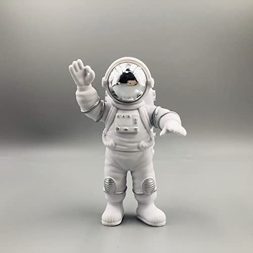 Home Bei Figurine Astronaut Statue Spaceman Décor,Desktop & Tabletop Decorative Cute Mini Space Figure Ornament,Cake Toppers Decoration and Craft Gift(Silver and White Astronaut Statues)