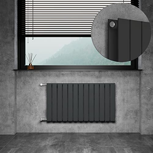 WITEN&NOCK Badheizkörper 55x100cm mit Seitenanschluss Anthrazit Doppellagig | Design Heizkörper Nabenabstand 500 mm, 195Watt Horizontal, Wandheizkörper für Badezimmer und Wohnzimmer,einfacher Austausch