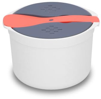 Tiiyee Cuiseur Riz Micro-Ondes, 2 en 1 avec Passoire Autocuiseur Antiadhésif 2L pour Céréales Légumes 2 Étages Lavables Économiseur Temps et Kit Cuillère Couvercle (Orange)