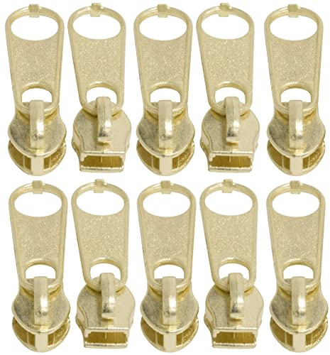 AERZETIX - C62566-10er-Pack Schieber Nr. 3 Nicht verriegelbare für reißverschlüsse mit spirale aus Nylon - Farbe: Gold - aus Metall - für röcke Kleider Lederwaren und Kissen