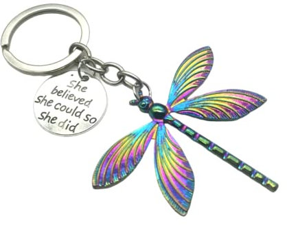 Genérico Porte-clés libelula coloré - Porte-clés Libelula en Zinc avec plaque avec phrase - Porte-clés pour amoureux des insectes et des libellules - Porte-clés pour homme et femme unisexe, argent, XL