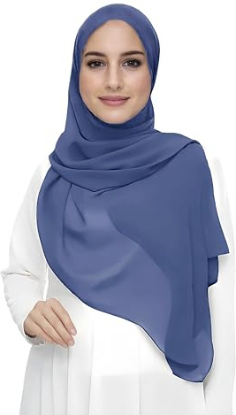 Lina & Lily Damen Muslim Premium Chiffon Hijab Kopftuch Schal aus Leicht Stoff (Denimblau)