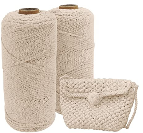 Uiopa Makramee Garn 2mm x 300m, Baumwollgarn Makramee Baumwollkordel Häkelgarn, Makramee Garn Geflochten für Häkeln, Stricken, Wand Aufhängung, Dekoration, DIY Handwerk