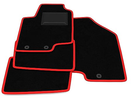 Fußmatten kompatibel mit Kia Soul 2011-2014, roter Rand, maßgeschneiderte Automatten Set, Velours Teppich