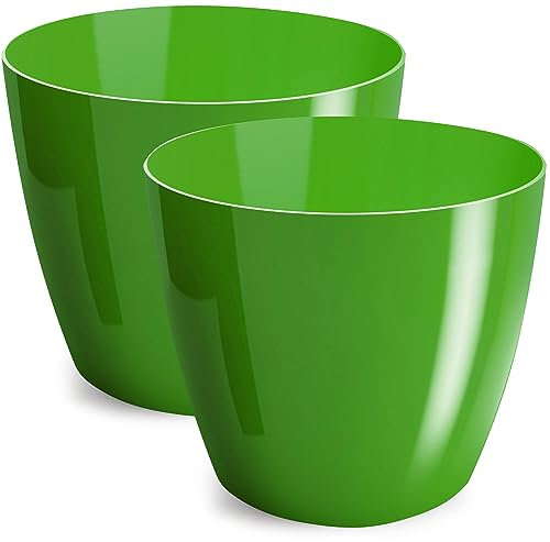 PECZEKO Macetas Brillantes Macetas Decorativas Hierbas Macetas Redondas de plástico duraderas y Ligeras para salón, Comedor, Cocina, terraza, balcón Juego de 2 Piezas (Verde, diámetro 10 cm)