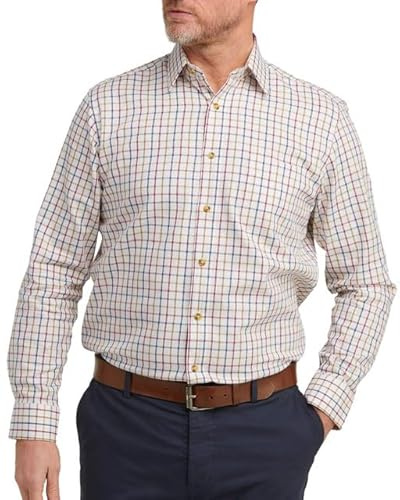 Double TWO Men's Tattersall Check Classic Shirts Outdoor Country Style Long Sleeve Shirt - Colour Plum, Neck Size 16.5 Inches