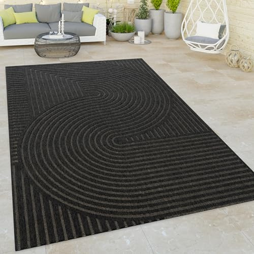 Paco Home In- & Outdoor Teppich wetterfest Skandinavisch für Terrasse, Balkon & Garten pflegeleicht & robust Modernes Design Anthrazit, Grösse:120x170 cm