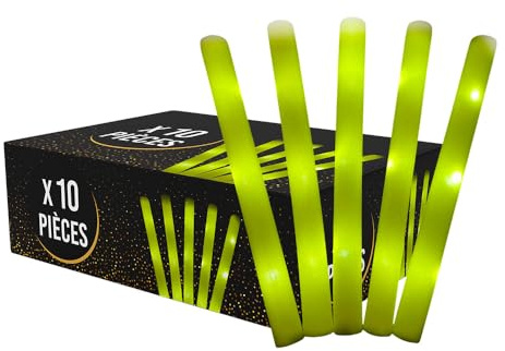 Set di 10 bastoncini luminosi a LED di colore 40 cm – Baton da schiuma luminoso per matrimoni e feste con batterie incluse, 3 modalità di lampeggiamento, consegna 24/48 ore, SPARKLERS CLUB (giallo)