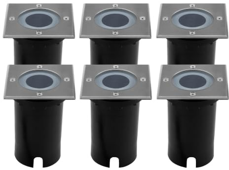 Ledvion 6er Set LED Bodenstrahler Außen IP67 3W 230V GU10 quadratisch | mit 1m Kabel fuer Garten Terrasse Einfahrt und Wege