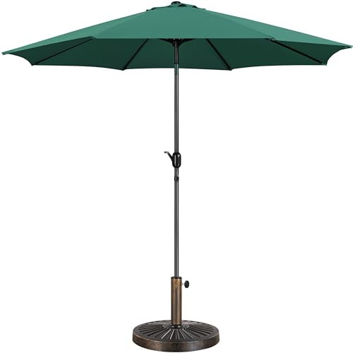 Yaheetech 2.7m Garden Parasol Umbrella Patio Table Umbrella Outdoor Tilting Crank & Handle Parasol with 14kg Resin Base Stand Dark Green