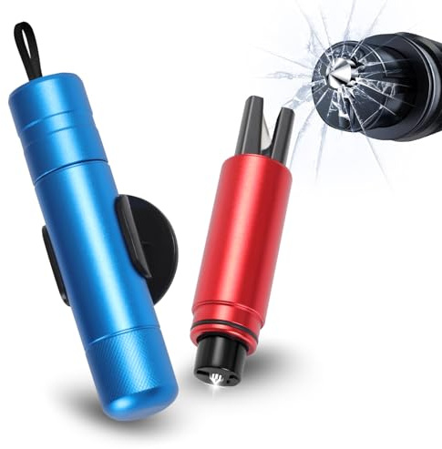 Sosayet 2 In 1 Gurtschneider Notfallhammer - 2 Stück Hammerdex Glasbrecher - Notfallhammer Auto mit Gurtschneider - Aufgerüstet Emergency Rescue Tool - Sicherheitshammer Auto fürs Bus, PKW (Rot+Blau)
