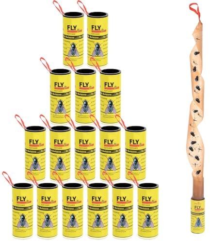 Bighan 16 Pezzi Strisce di Carta Antimosche, Rotoli di Carta Antimosche Nastro antimosche Trappole adesive Appese Trappole per Zanzare Insetti Cattura Mosche