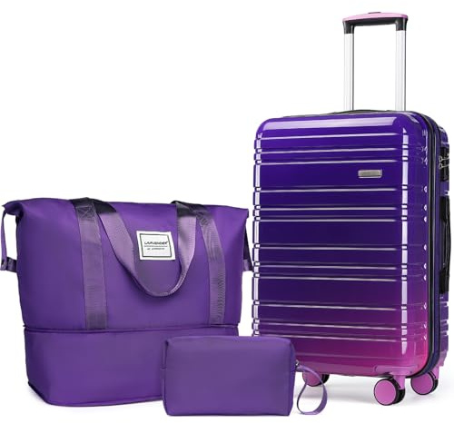 LARVENDER Luggage Sets 3 Piece, 20 Inch Carry on Luggage 22x14x9 Airline Approved Hardside PC+ABS Suitcase Set with Spinner Wheels TSA Lock, Lightweight Luggage Set for Women, Midnight Berry