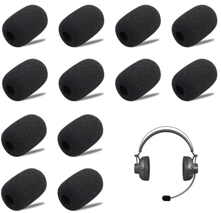 12 Pcs Headset Microphone Foam Covers, Head Mic Foam Cover, Dead Cat/Wind Muff, Microphone Muffler/Windscreen, For Lapel Mics Clip-On Mics, Classroom, Conference Room, News Interview (Black)