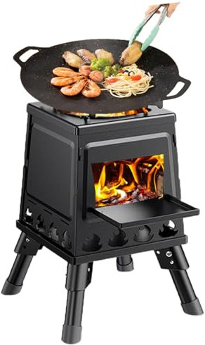 Feuertonne mit Grillplatte, Grill und Feuerschale, Multifunktional, 30 cm Grillplatte, mit Schürhaken, für Garten, Hinterhof, Lagerfeuer und Terrasse (Schwarz, Große)
