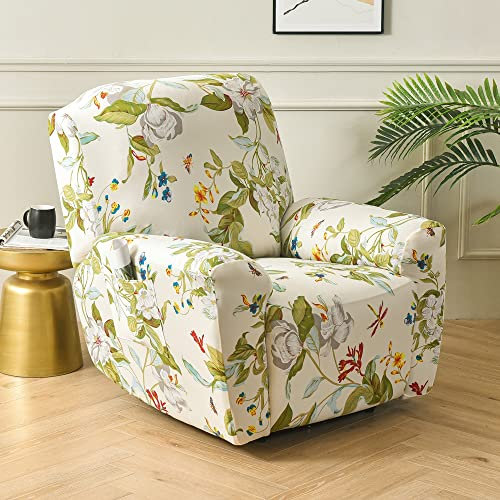 Chickwin Sesselschoner für Relaxsessel, 1 Sitzer Fernsehsessel Bezug mit Taschen Elastisch Sesselschoner für Fernsehsessel, Sesselschoner mit Armlehne (Frühling)