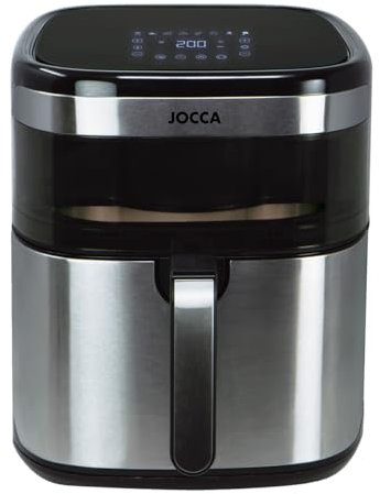 Jocca - Freidora de Aire 10L con Pantalla LED Tactil, 8 Programas, Control de Temperatura 34-200°C, Ventana de Visualizacion, Gris