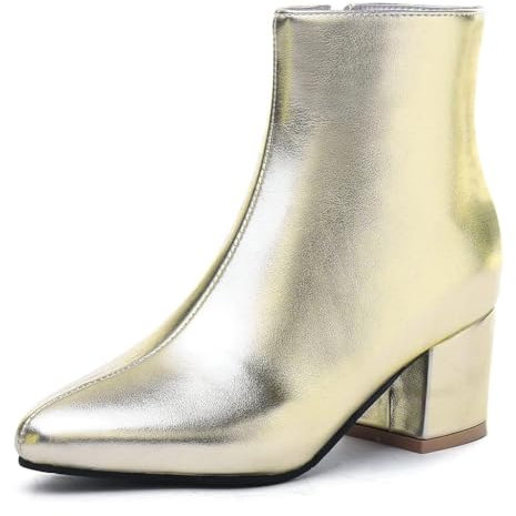 Stivaletti Eleganti Donna,Stivaletti Classici a Punta con Tacco Medio Spesso,Cerniera Laterale,Stivaletti alla Moda Autunno Inverno,Stivali Chelsea Simplicity con Tacco Basso,d'oro,39 EU