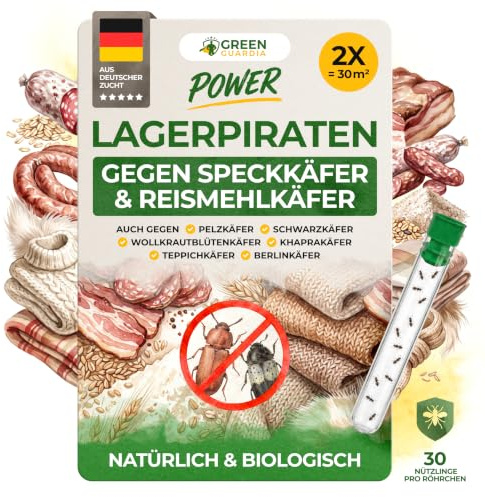 GREEN GUARDIA Lagerpiraten gegen Speckkäfer - 2 Röhrchen à 30 Nützlinge - effektiv Teppichkäfer, Pelzkäfer, Reismehlkäfer UVM. bekämpfen. Alternative zu Speckkäfer Falle & Teppichkäfer Falle