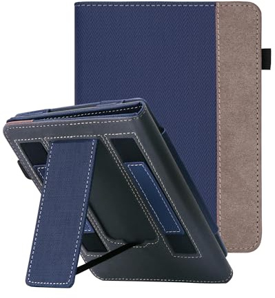 WALNEW Étui avec support pour Kindle Paperwhite 12ème génération (sortie en 2024) et Kindle Colorsoft Signature Edition 2024, deux sangles de maintien, coque en cuir PU avec fonction veille/réveil