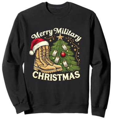 Frohe Militärweihnachten Festliche Militärstiefel und Hundemarken Sweatshirt