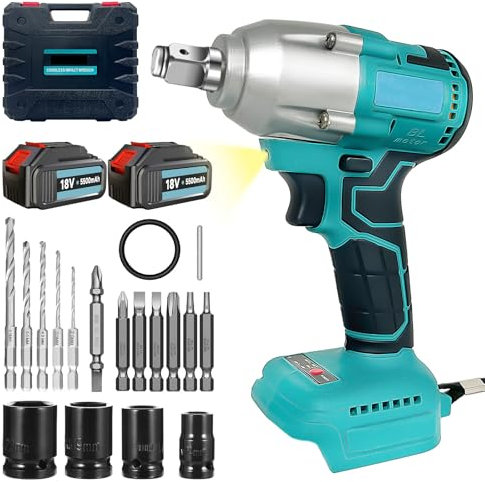 RONTALY Cordless Impact Wrench 18V, Brushless Impact Gun 1/2Inch 450NM, with 5.5Ah Batteries, 3200RPM, 4PCS Impact Sockets and Quick Charger, Power Impact Driver with Carry Box, for Car Tire