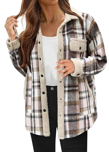 Veste polaire en flanelle pour femme - Chemise chaude doublée en flanelle - Veste d'hiver épaisse - Veste à carreaux pour femme - Veste d'hiver pour femme - Manteau en peluche à carreaux - Veste