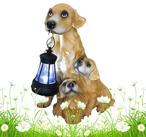Teksome Hundestatuen, Gartendekoration, Labrador-Hund, Solar-Statuen für den Außenbereich, 19 cm, Gartenskulptur, Solar-Statuen für Terrasse, Balkon, Hof-Dekoration