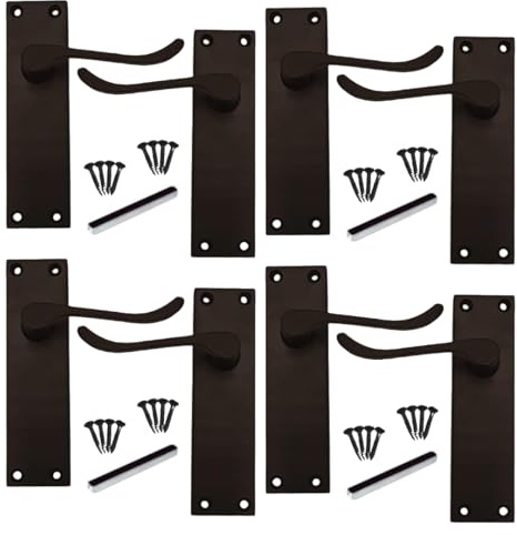 DISCOUNT HARDWARE UK Victorian Scroll Matt Black Door Handle, 150mm x 40mm Backplate, 4 Pairs of Lever Latch Handles for Interior Wooden Doors