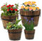 Hlimior 4 Pcs Wooden Whiskey Barrel Planters, Wooden Flower Planters Pots Boxes with Metal Handles 4 Sizes Planting Wood Buckets Christmas Tree Pot for Indoor Outdoor Garden Home Plants