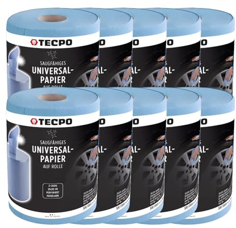 TECPO Putztuchrolle Blau 2-lagig, perforiert, saugstark, Putzrolle Papierrolle Reinigungstücher Wischtücher Putzpapier für Gewerbe und Industrie