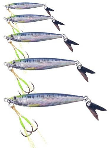 Fazvncv Set di 5 cucchiaini da pesca con gancio singolo, cucchiai di esche rotanti rigide in metallo, esche da pesca con paillettes, esche da pesca