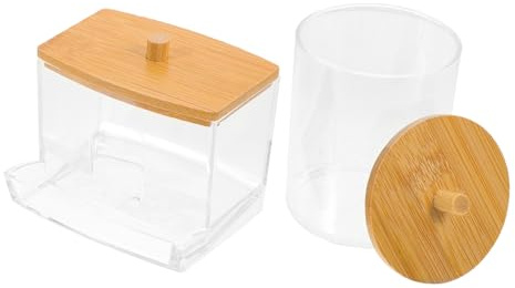 PartyKindom Bambù Dispenser per Cotton Fioc Organizer per Porta Cotton Fioc Barattoli per Organizzazione per Piccoli Bagni Contenitore per Bagno Barattoli per Conservazione Piccoli