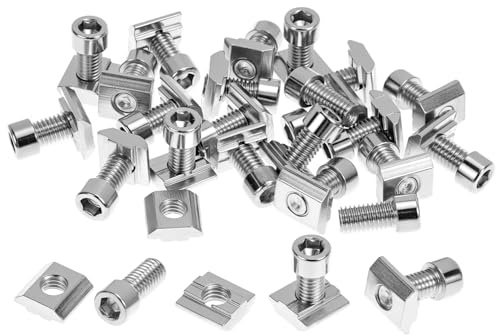 QWORK® 25 pezzi Dadi per scanalature M8 e 25 pezzi set di viti, guida con scanalatura a T, serie 30, acciaio al carbonio ad alta resistenza, nichelato, ideale per profili in alluminio