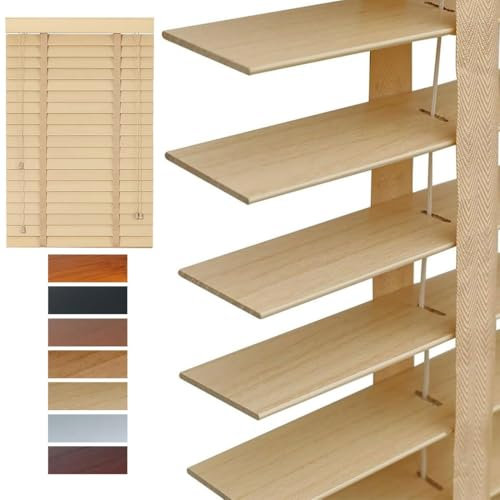 Holzjalousie 5 cm Lamellen, Jalousien innen, Verdunkelung Fenster Holzrollo, Sonnenschutz & Sichtschutz Holz Jalousie(Woodtone)