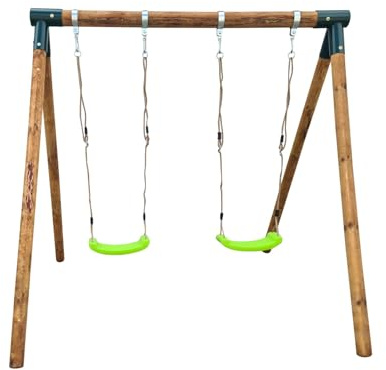MASGAMES Kaba Double balançoire | angle droit | structure compacte | bois traité pour l'extérieur | (2 sièges plats)