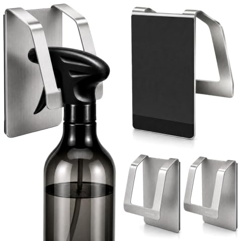 KIHOGEM Magnetic Spray Bottle Hanger, Stainless Steel Spray Bottle Holder with Strong Magnetic Backing for Refrigerator Grill RV (4pcs)
